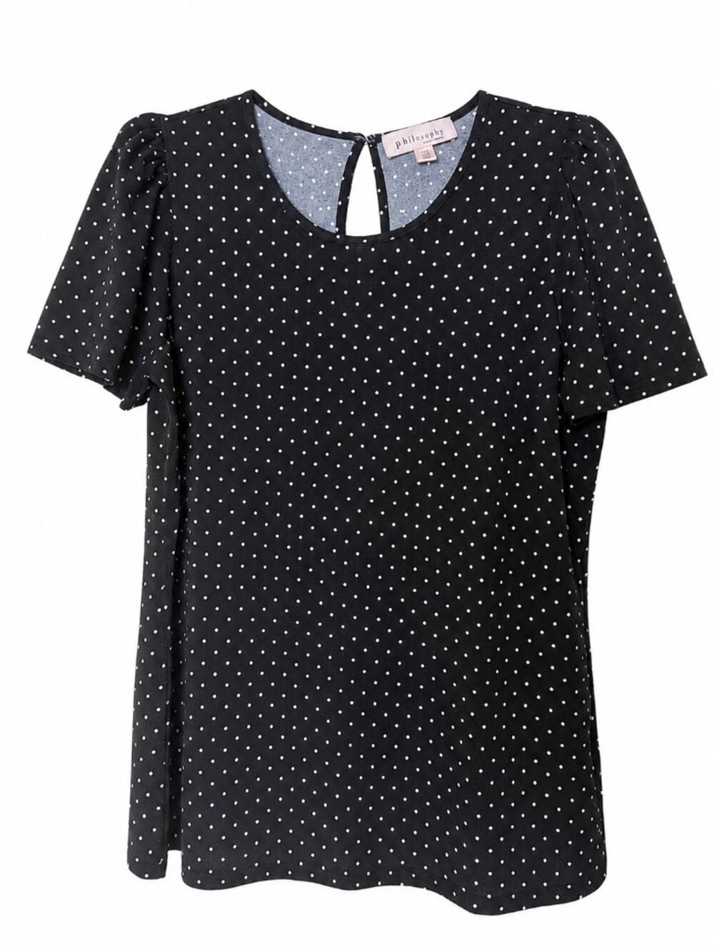 Philosophy Republic Clothing Women's Large Polka Dot Stretch Top Black White Off